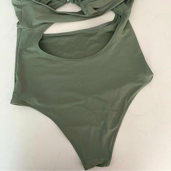 Aerie Ruched Cut Out One Piece Sage/Moss Swimsuit Medium - Picture 5 of 8